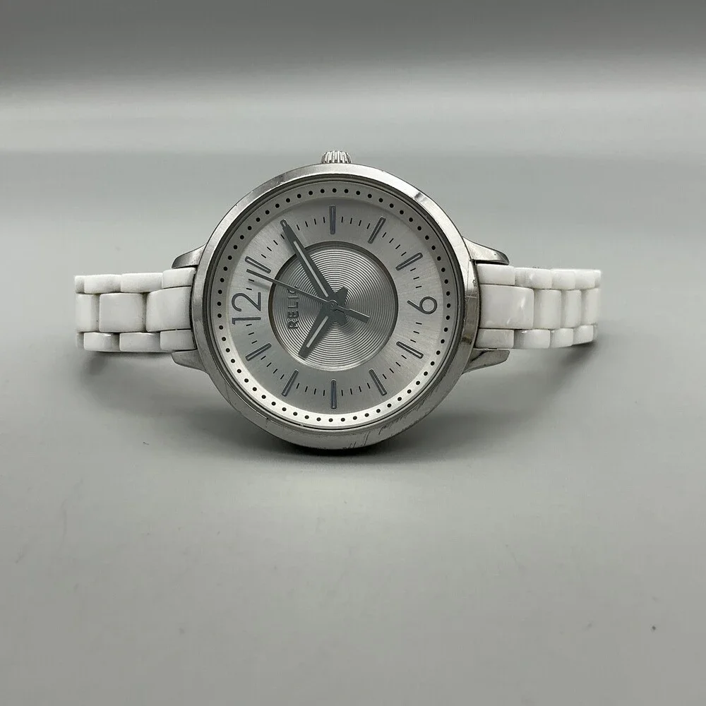 Relic Womens Watch 34mm Silver Tone White Bracelet ZR34278 New Battery 6